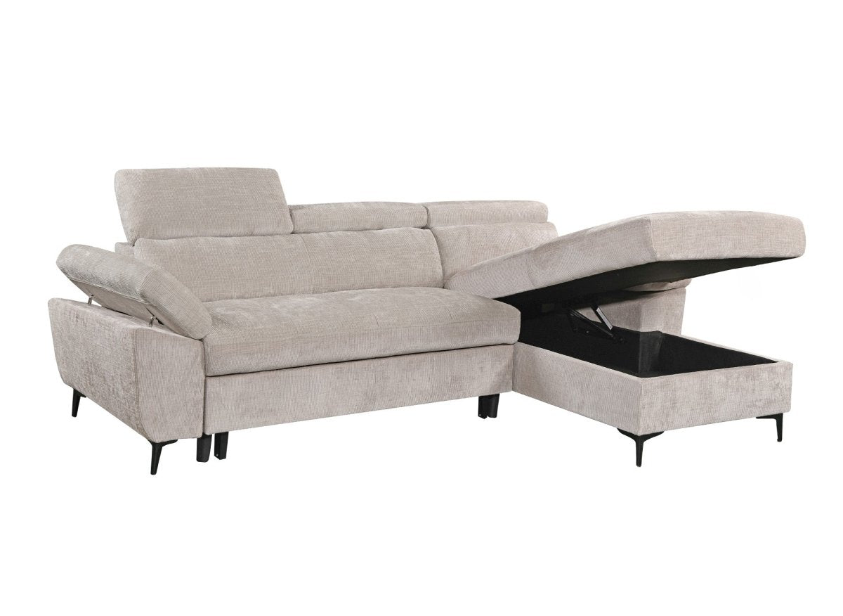 Canapé d'angle convertible en velours chiné beige MONICA - Angle droit - DécoInParis