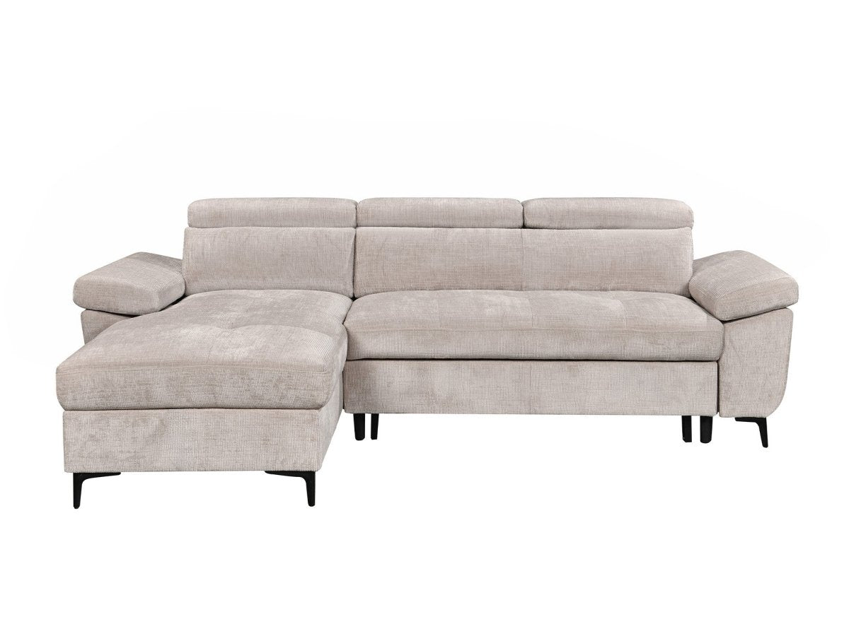 Canapé d'angle convertible en velours chiné beige MONICA - Angle gauche - DécoInParis