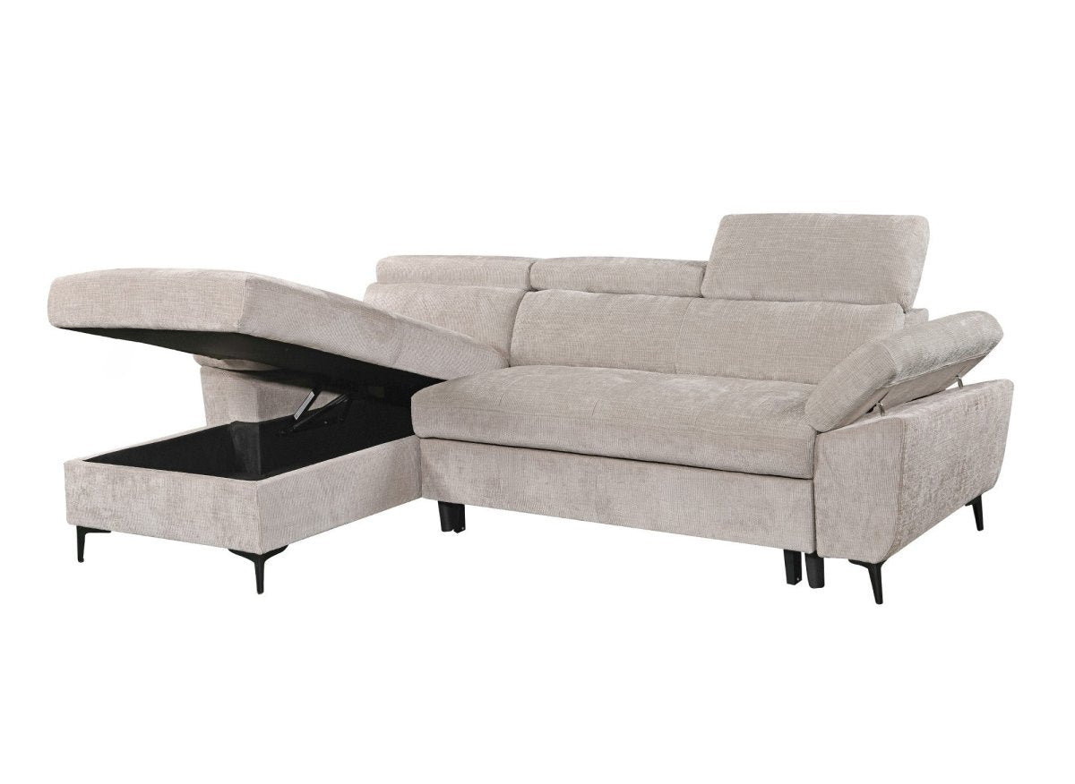 Canapé d'angle convertible en velours chiné beige MONICA - Angle gauche - DécoInParis
