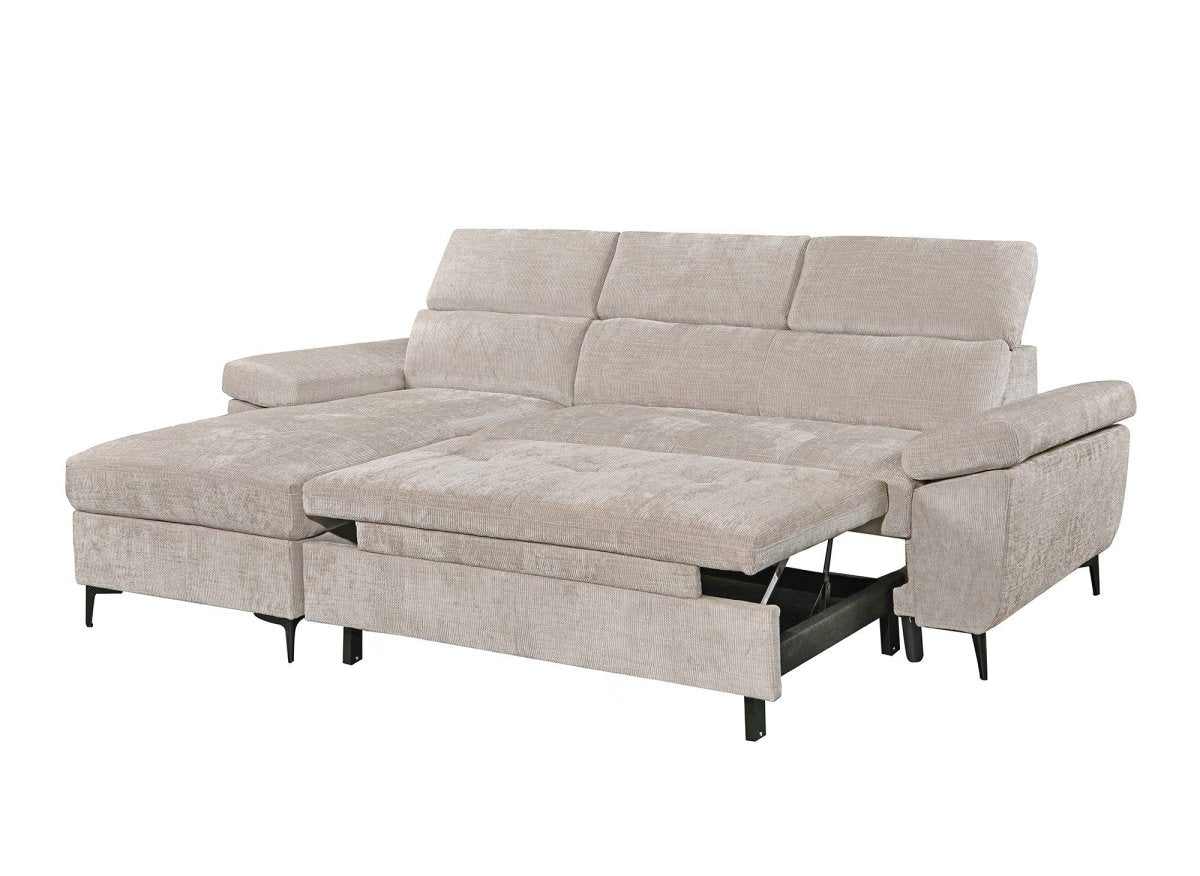 Canapé d'angle convertible en velours chiné beige MONICA - Angle gauche - DécoInParis