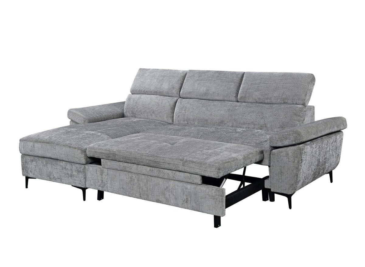 Canapé d'angle convertible en velours chiné gris foncé MONICA - Angle gauche - DécoInParis