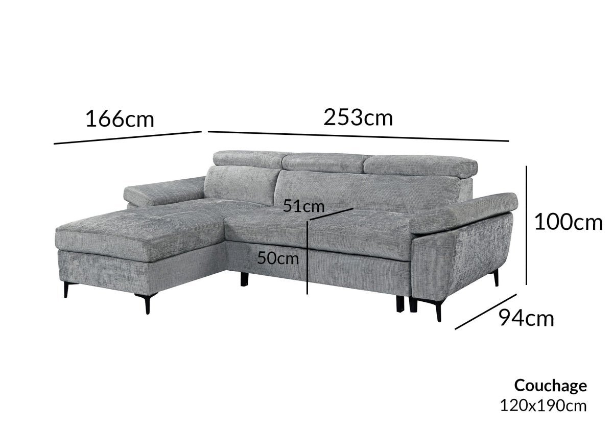 Canapé d'angle convertible en velours chiné gris foncé MONICA - Angle gauche - DécoInParis