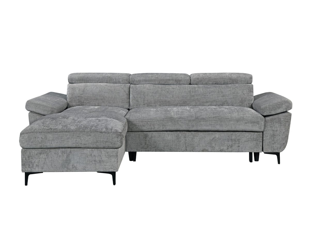 Canapé d'angle convertible en velours chiné gris foncé MONICA - Angle gauche - DécoInParis