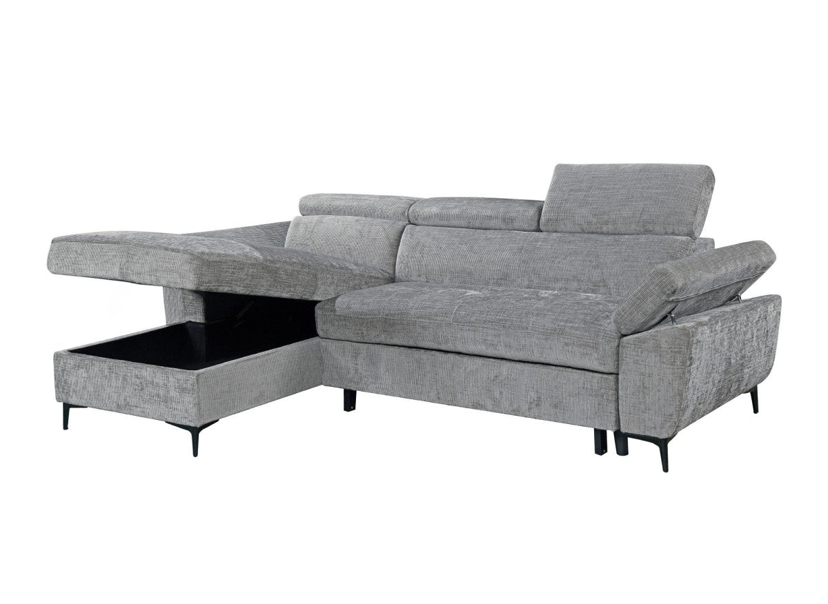 Canapé d'angle convertible en velours chiné gris foncé MONICA - Angle gauche - DécoInParis