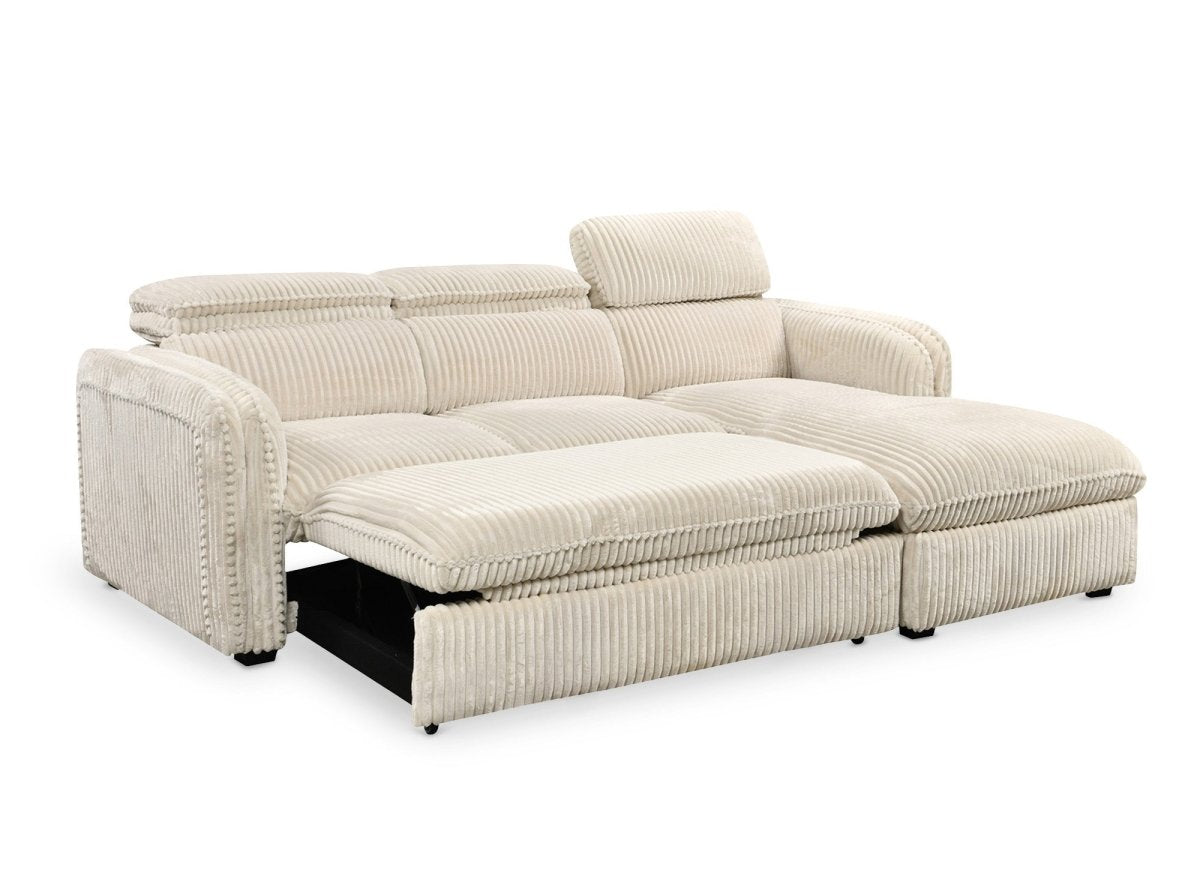 Canapé d'angle convertible en velours côtelé épais beige ISABELLA - Angle droit - DécoInParis