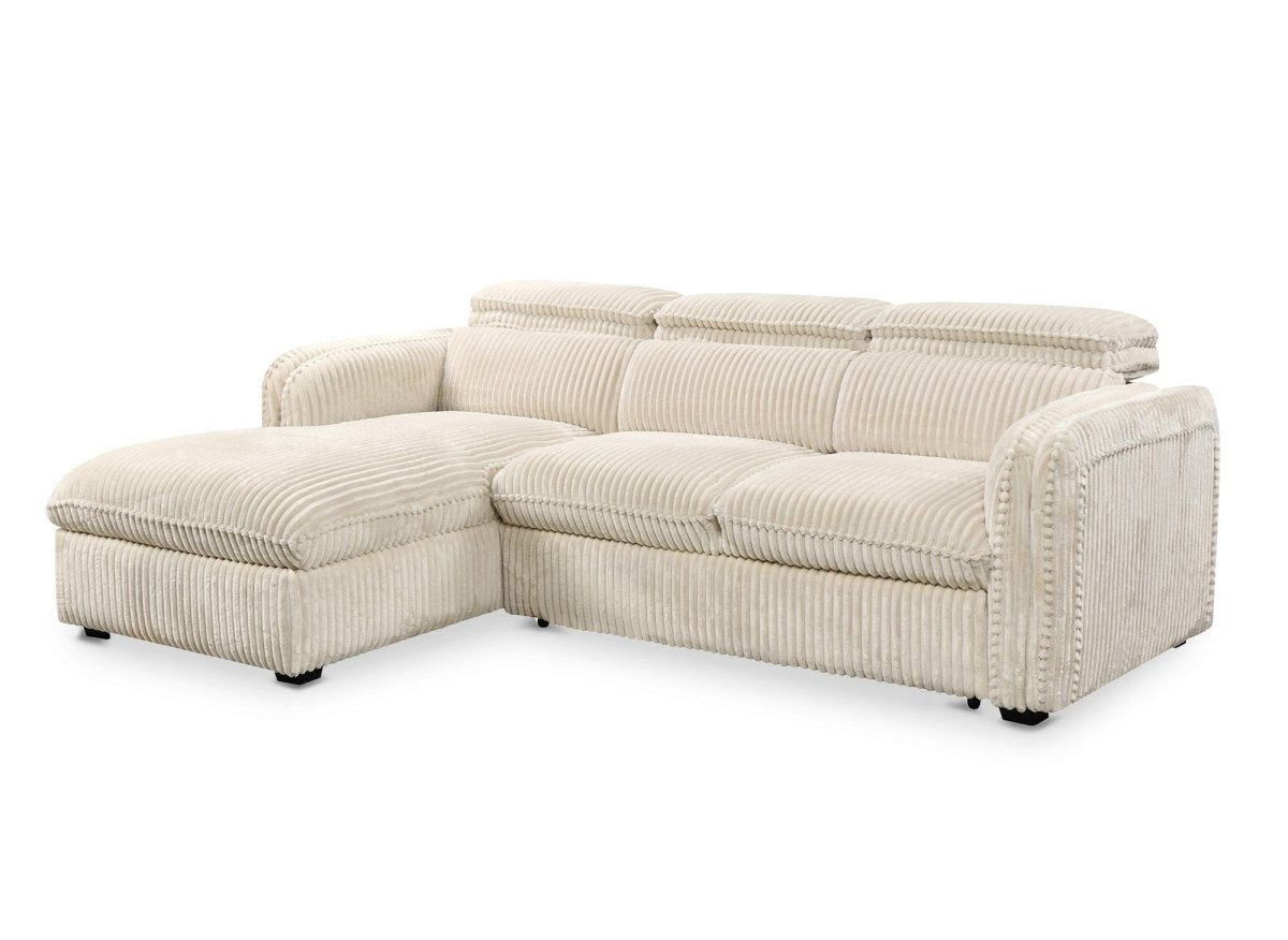 Canapé d'angle convertible en velours côtelé épais beige ISABELLA - Angle gauche - DécoInParis