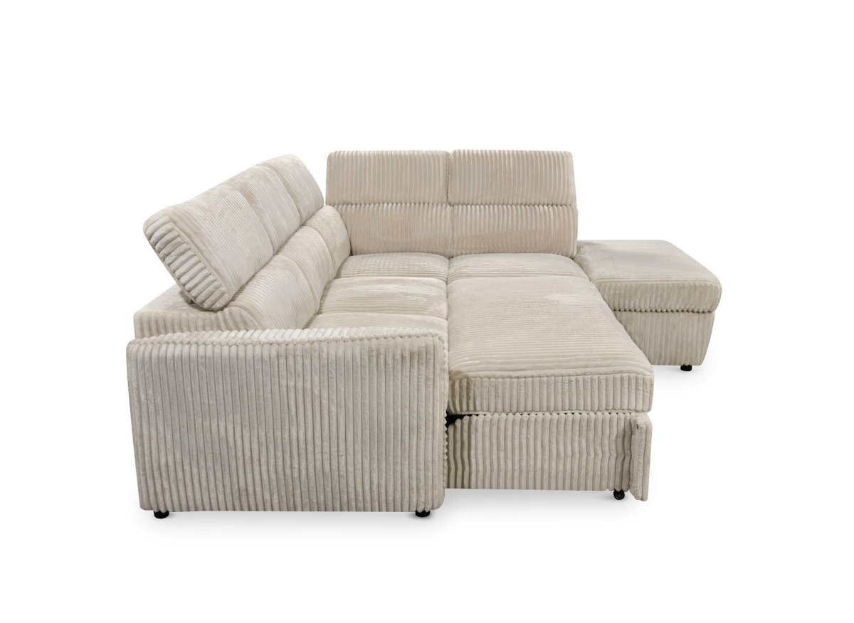 Canapé d'angle convertible en velours côtelé épais beige NAIROBI - Angle droit - DécoInParis