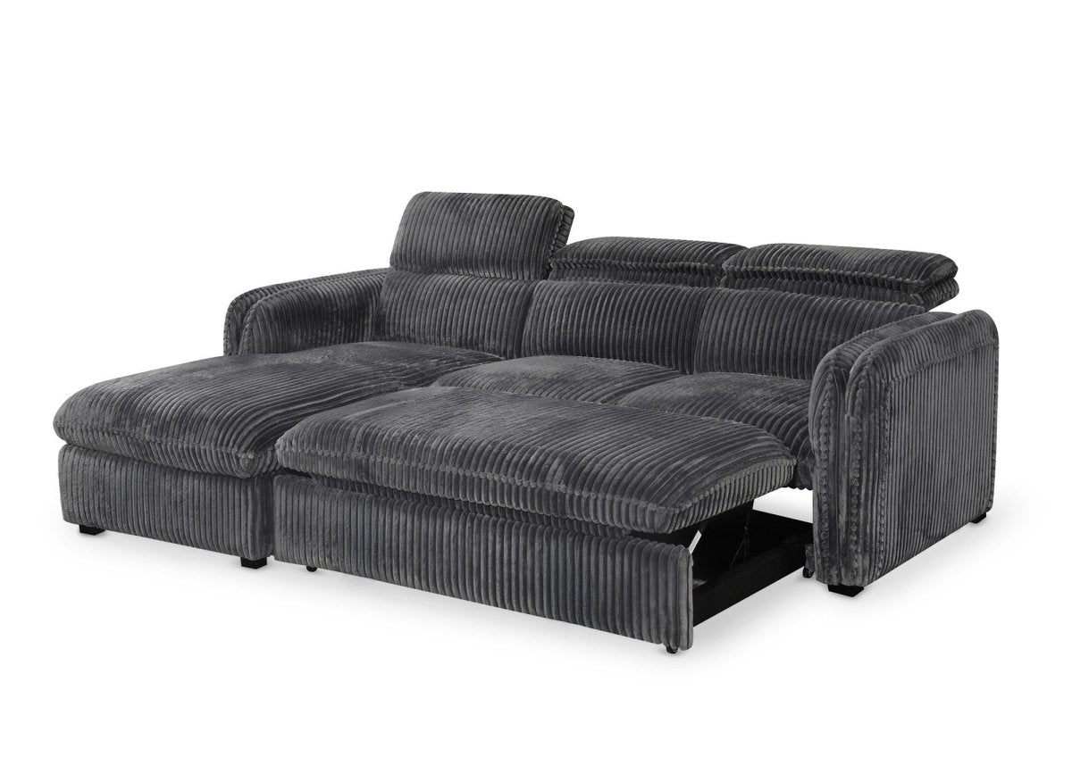 Canapé d'angle convertible en velours côtelé épais gris ISABELLA - Angle gauche - DécoInParis