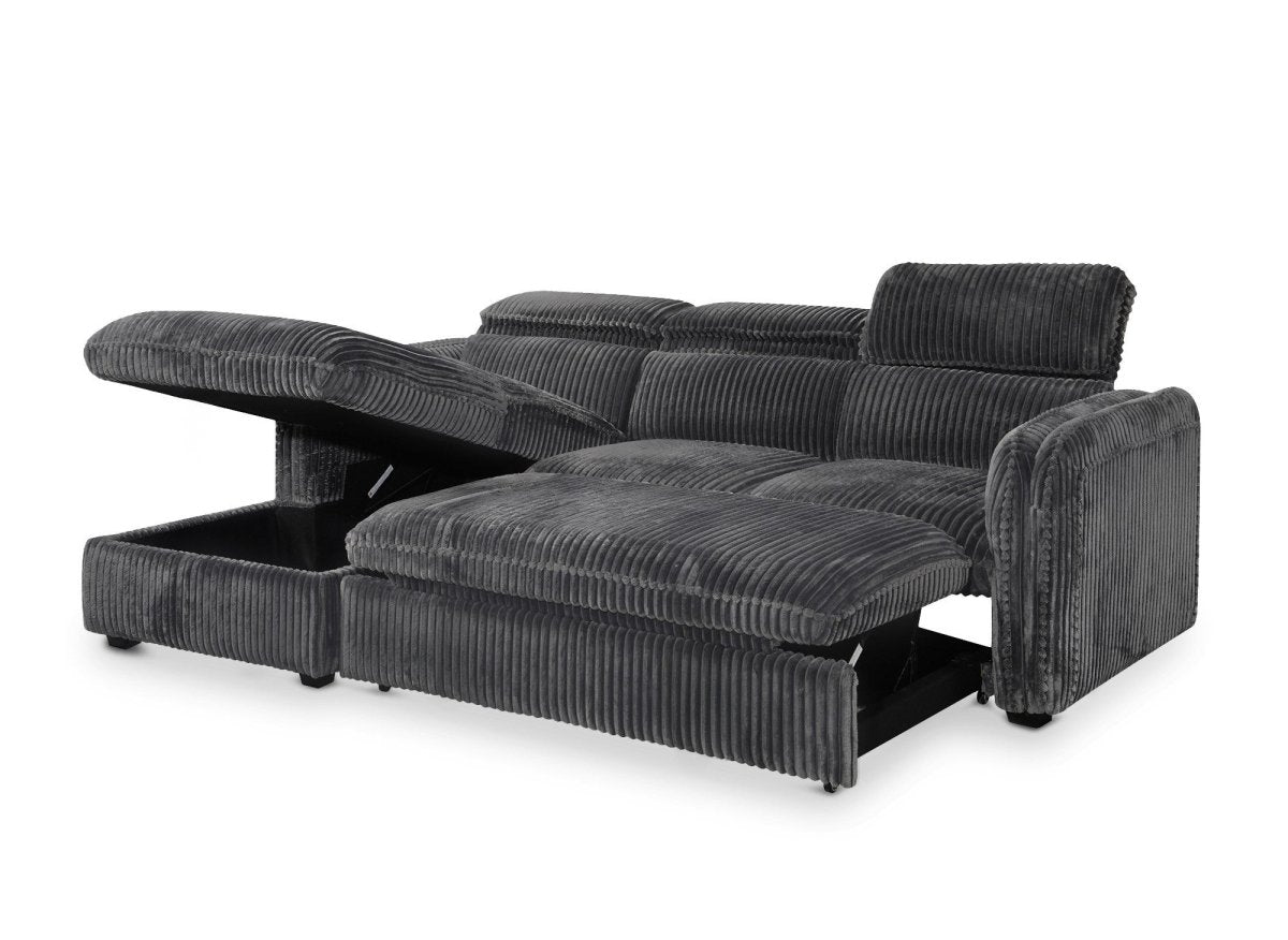 Canapé d'angle convertible en velours côtelé épais gris ISABELLA - Angle gauche - DécoInParis