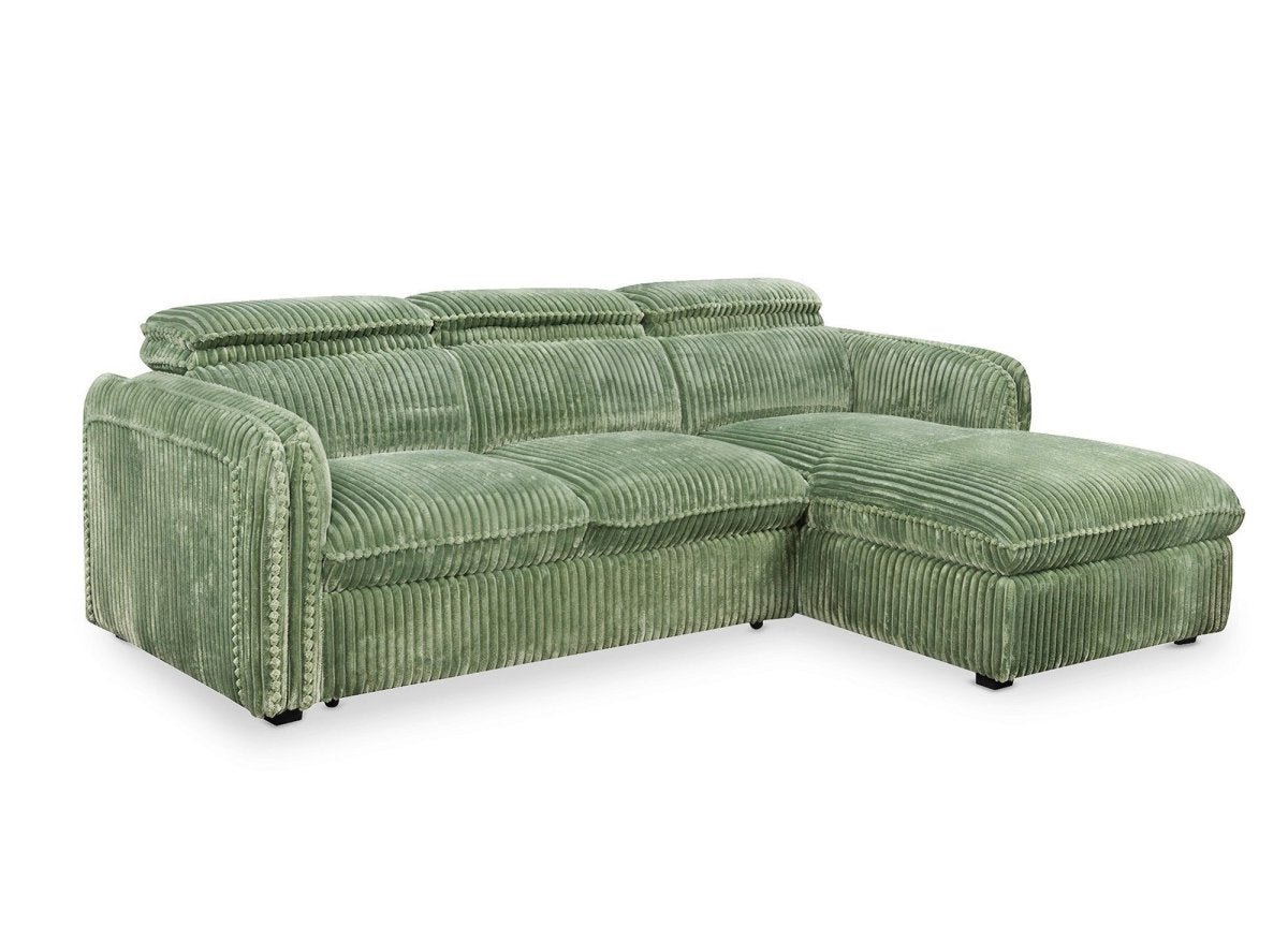 Canapé d'angle convertible en velours côtelé épais vert clair ISABELLA - Angle droit - DécoInParis