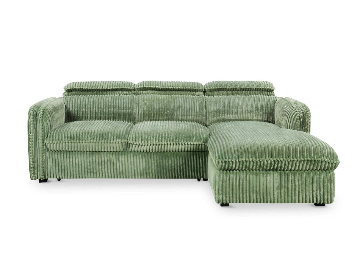 Canapé d'angle convertible en velours côtelé épais vert clair ISABELLA - Angle droit - DécoInParis