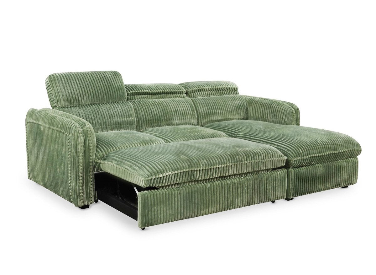 Canapé d'angle convertible en velours côtelé épais vert clair ISABELLA - Angle droit - DécoInParis