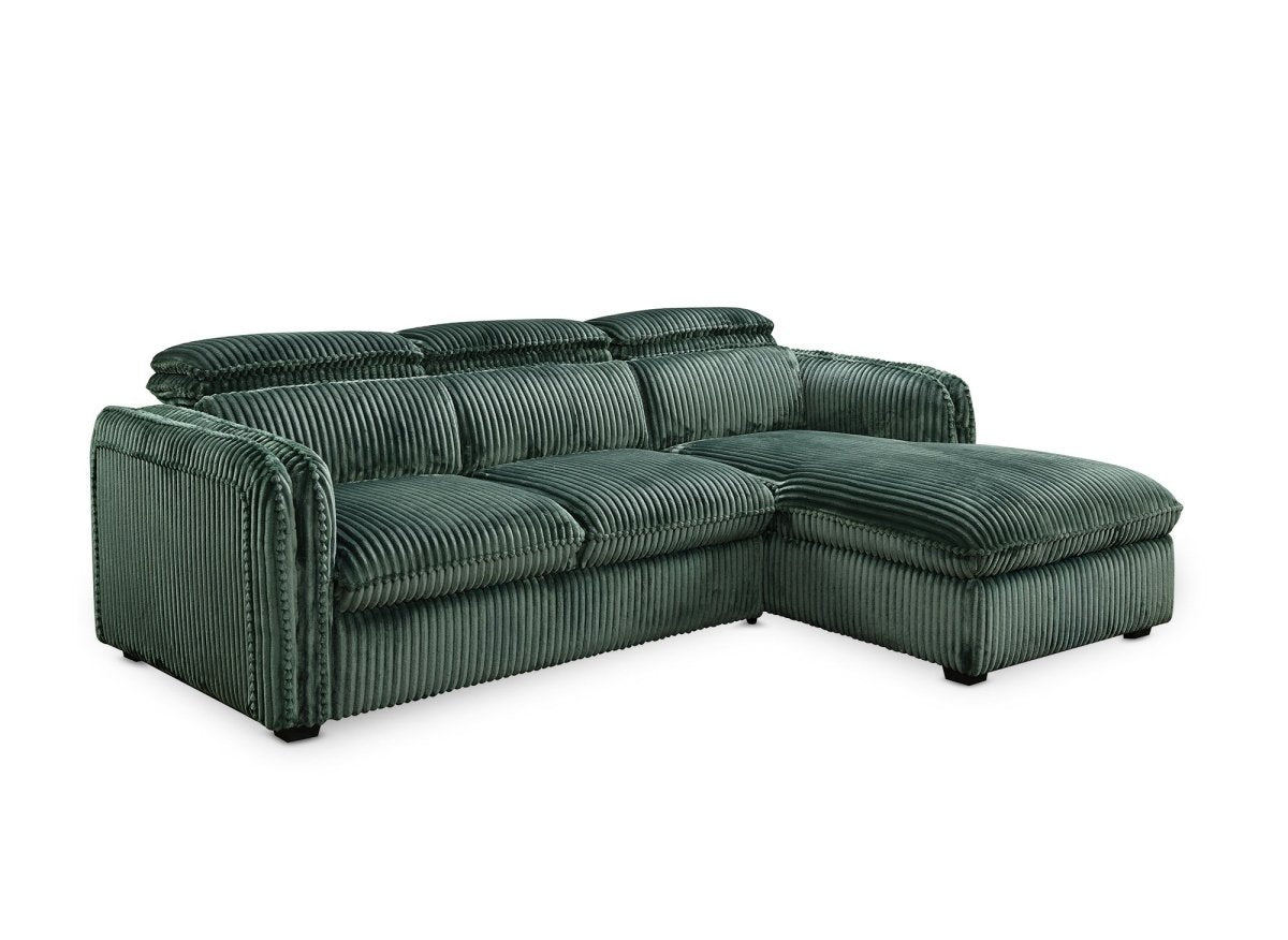 Canapé d'angle convertible en velours côtelé épais vert ISABELLA - Angle droit - DécoInParis