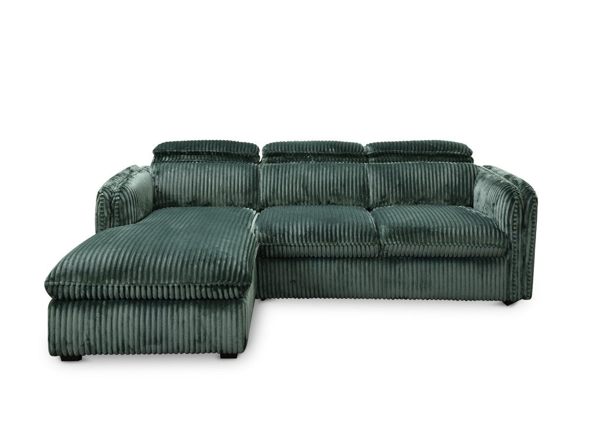 Canapé d'angle convertible en velours côtelé épais vert ISABELLA - Angle gauche - DécoInParis