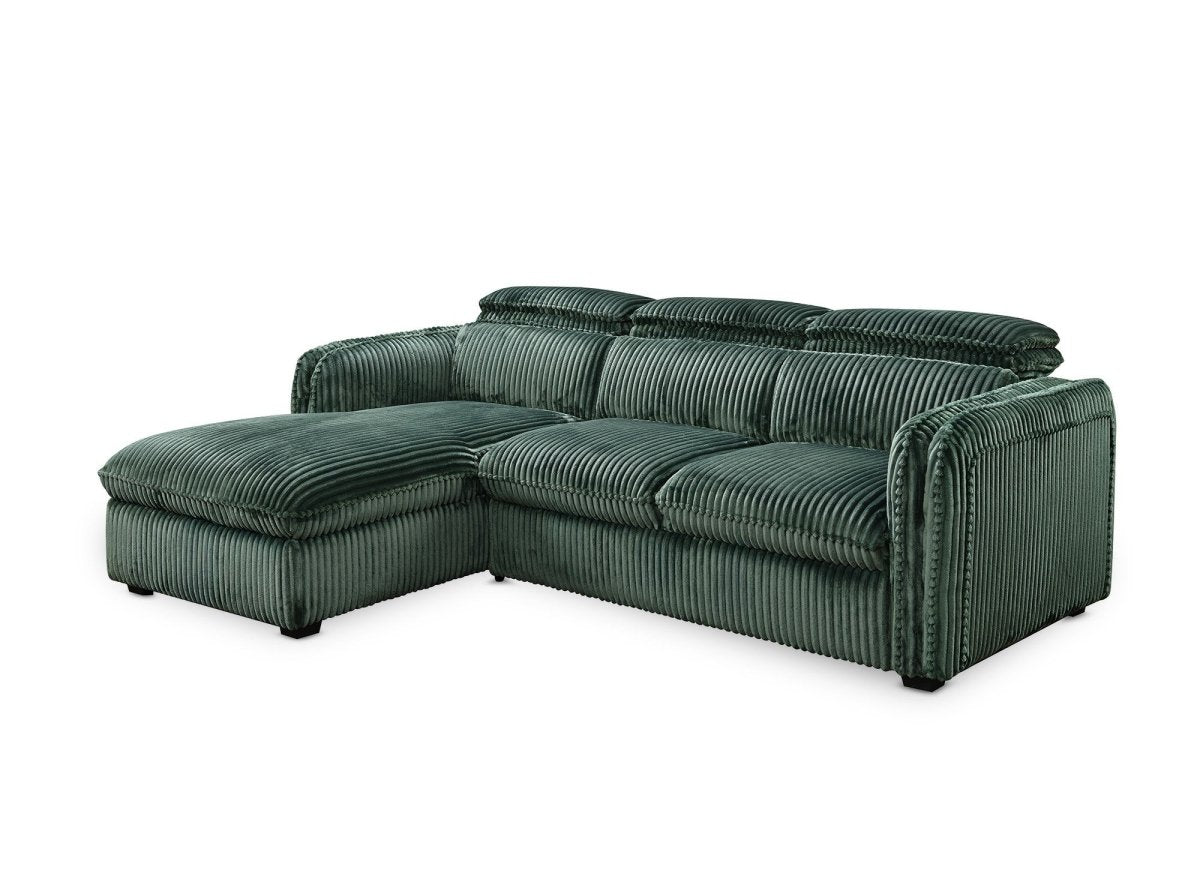 Canapé d'angle convertible en velours côtelé épais vert ISABELLA - Angle gauche - DécoInParis
