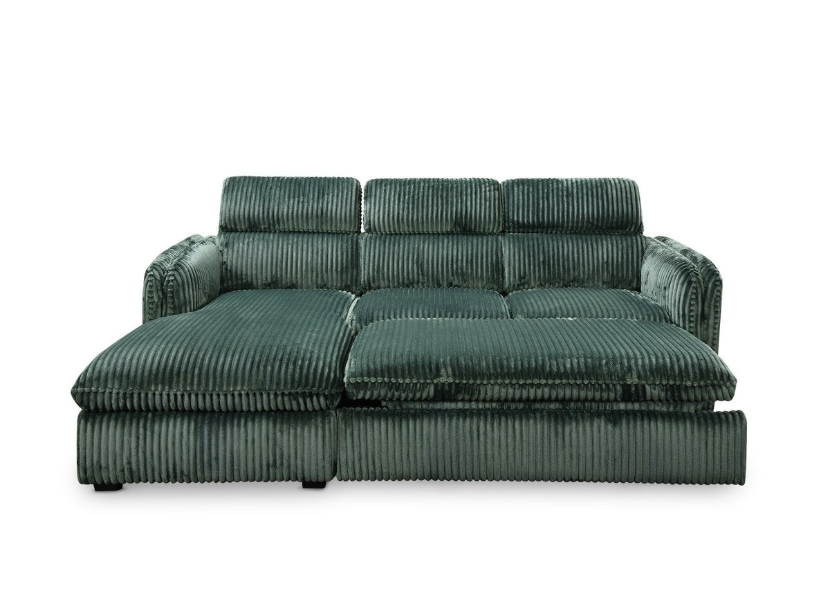 Canapé d'angle convertible en velours côtelé épais vert ISABELLA - Angle gauche - DécoInParis