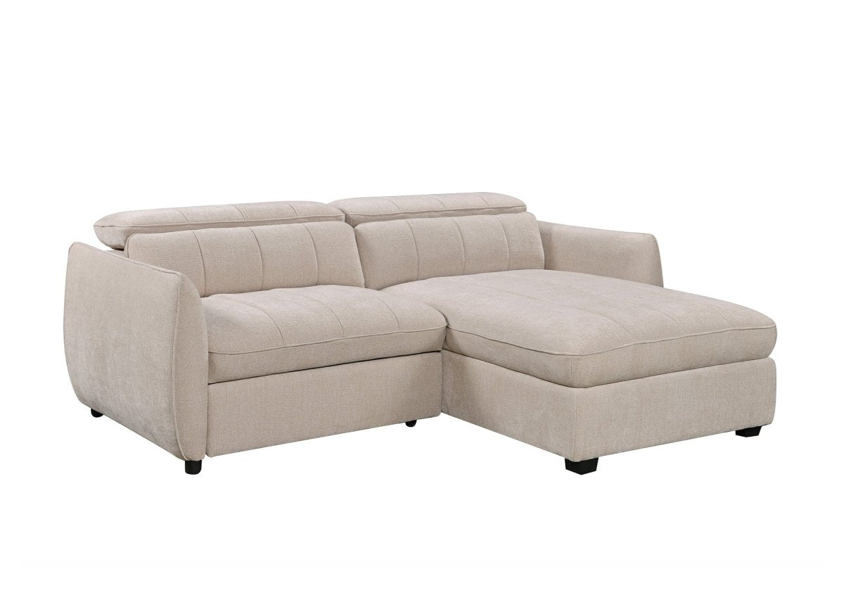 Canapé d'angle convertible et réversible avec coffre en velours tissé beige MADALENA - DécoInParis