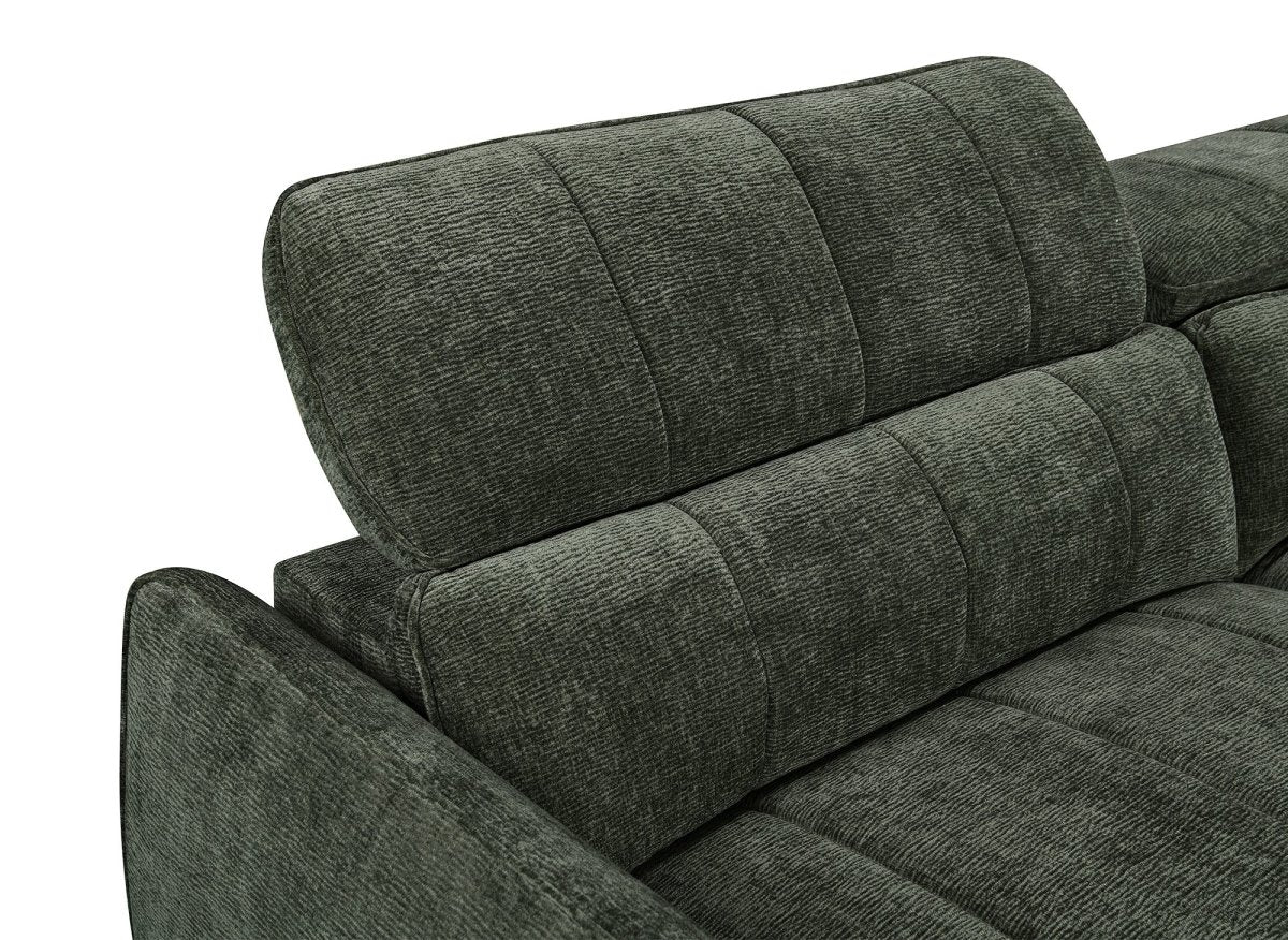 Canapé d'angle convertible et réversible avec coffre en velours tissé vert olive MADALENA - DécoInParis