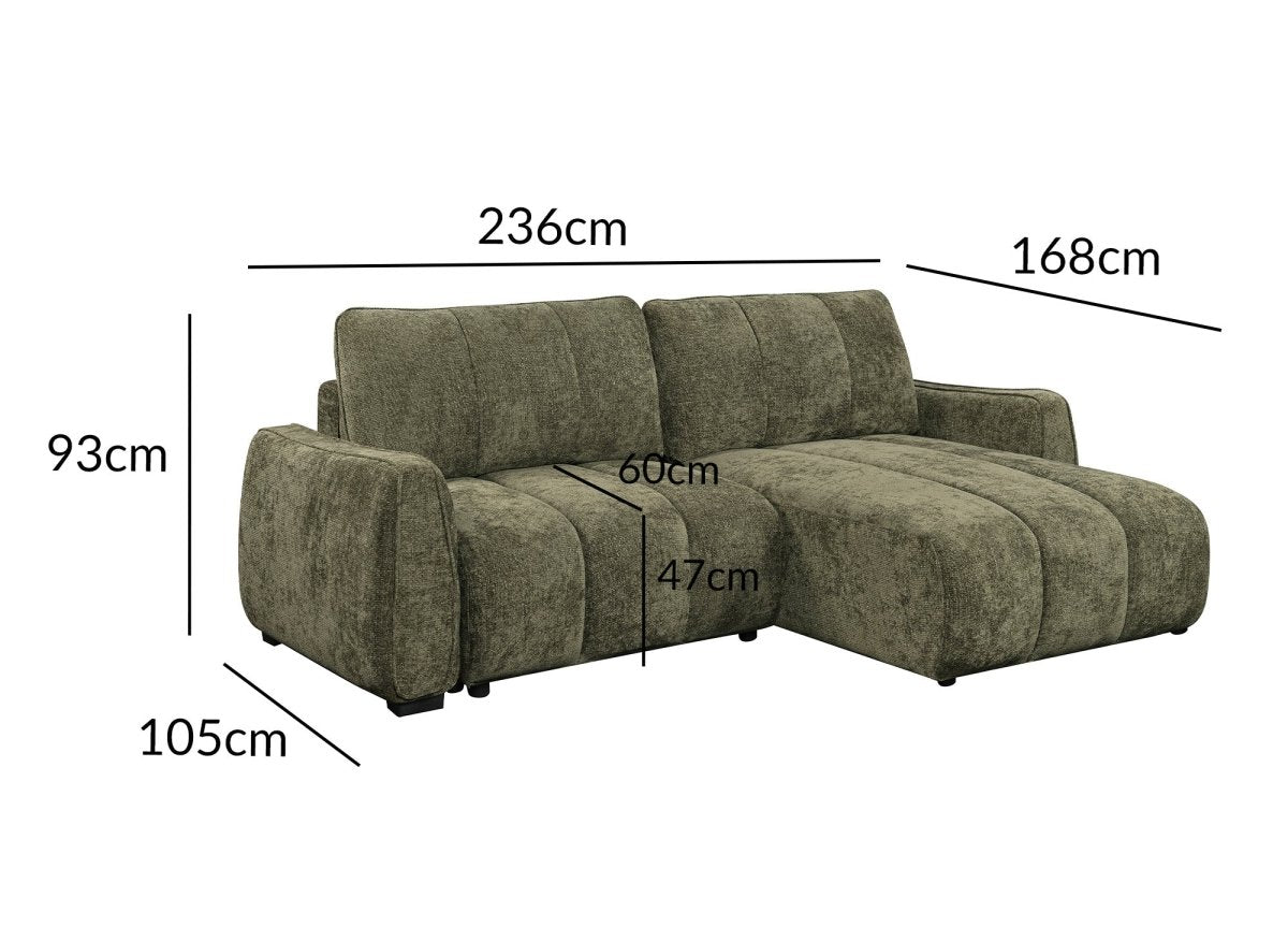 Canapé d'angle convertible et réversible avec coffres en velours texturé vert olive MAGHLA - DécoInParis