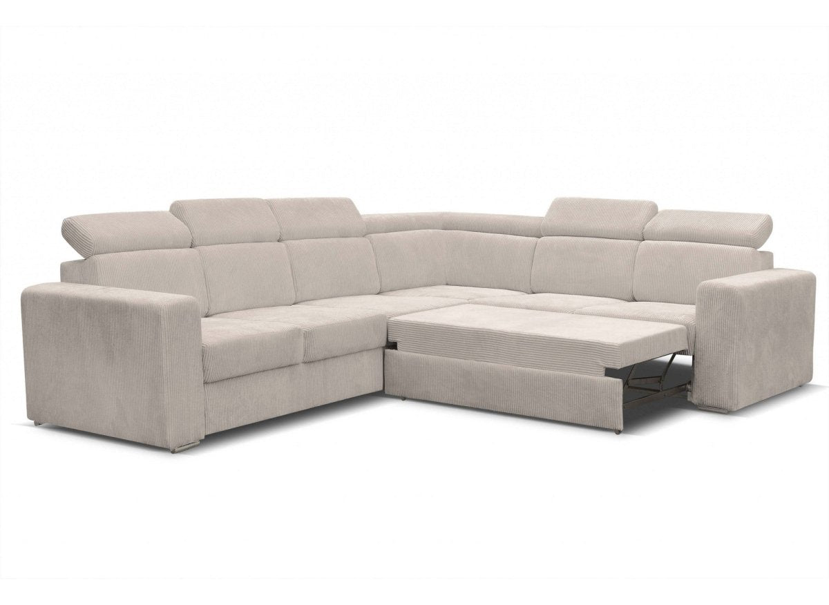 Canapé d'angle convertible et réversible en velours côtelé beige MERYL XL - DécoInParis