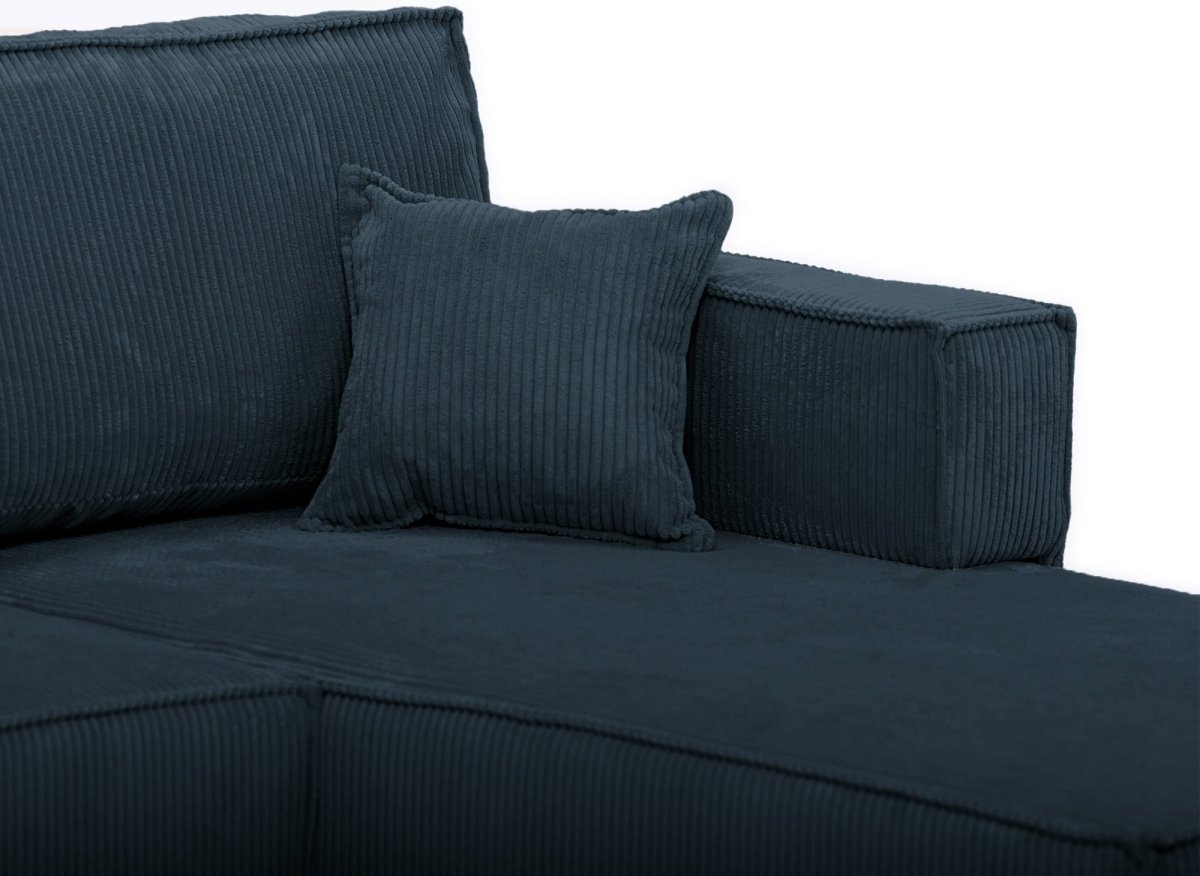 Canapé d'angle convertible réversible avec coffre en velours côtelé bleu SYNA - DécoInParis