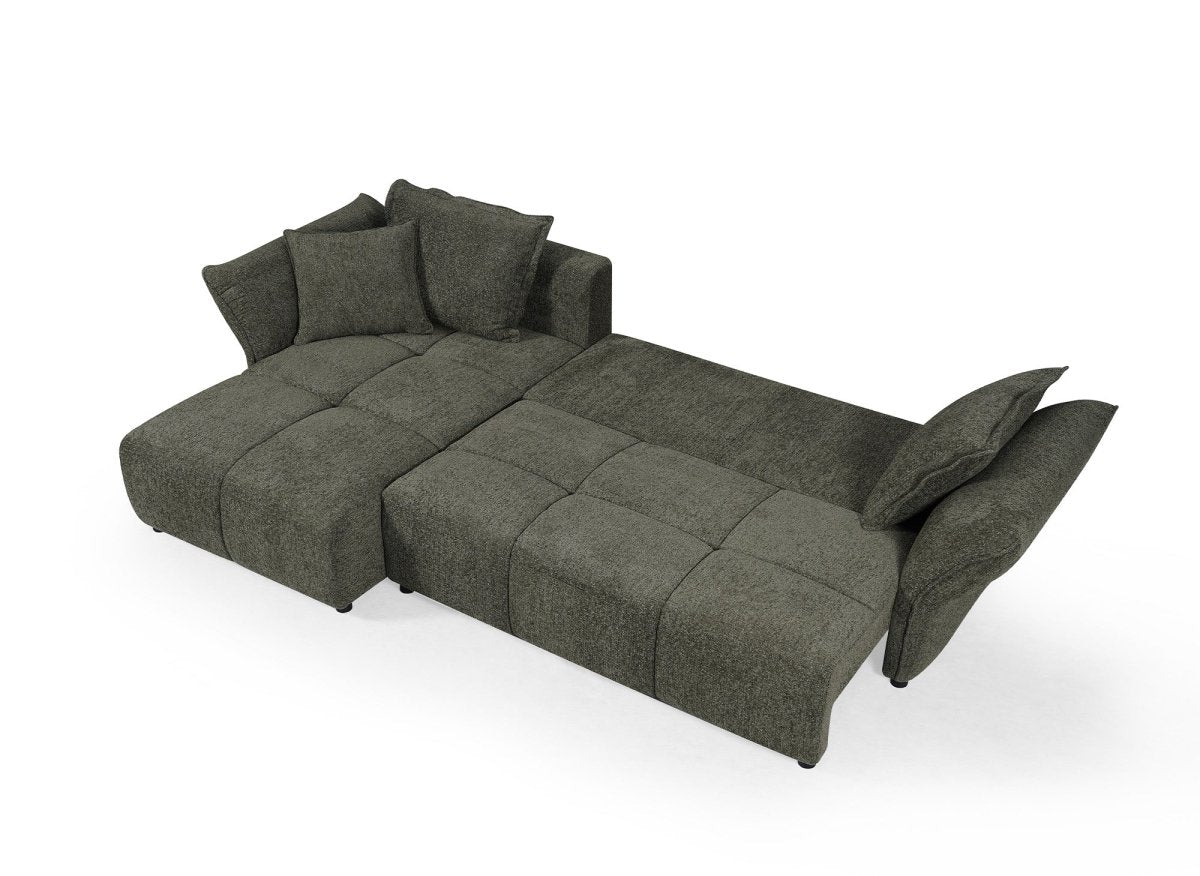 Canapé d'angle convertible réversible en velours tissé vert olive BELINE - DécoInParis