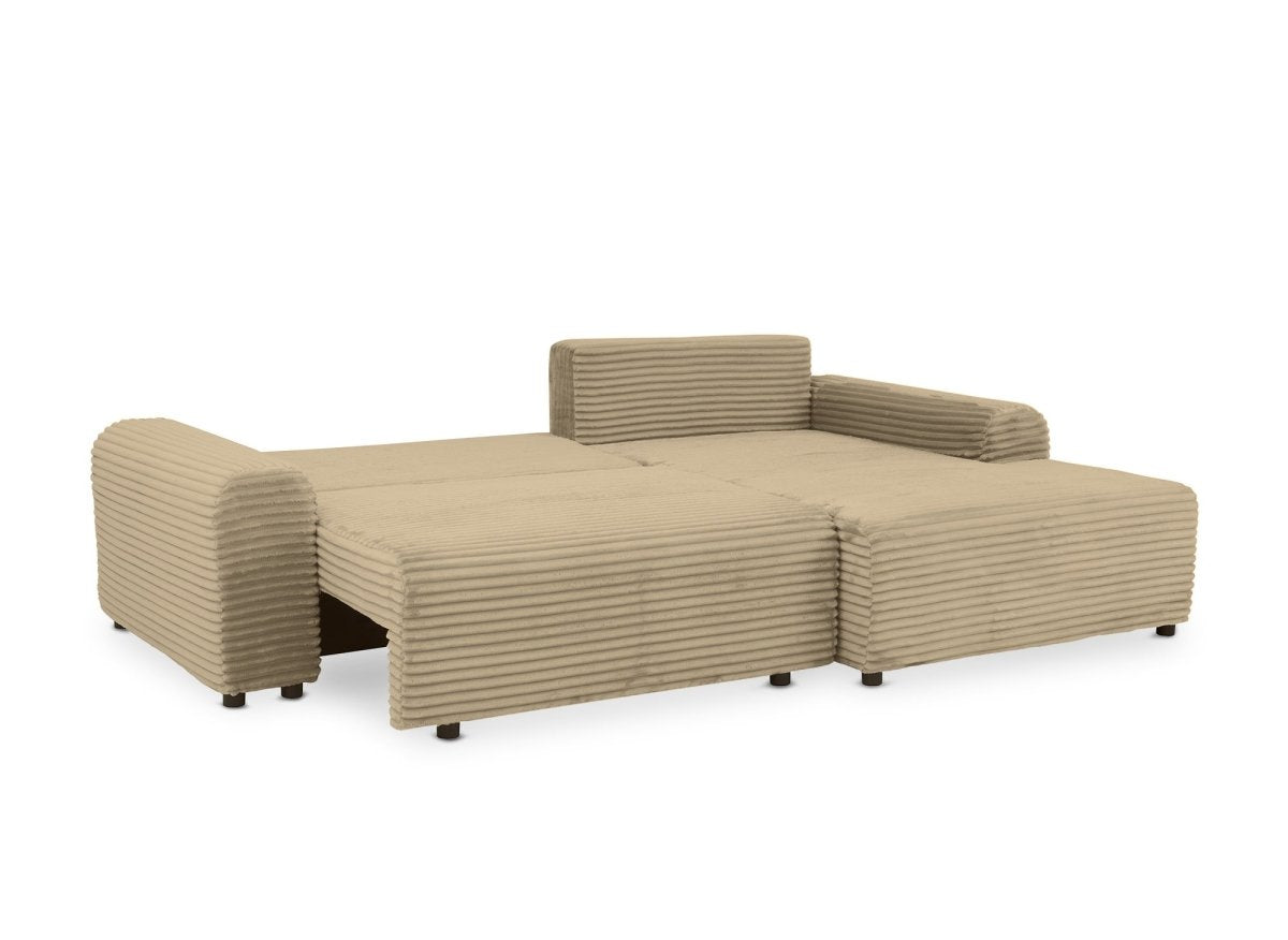 Canapé d'angle droit convertible avec coffre en velours côtelé épais taupe BALI - Angle droit - DécoInParis