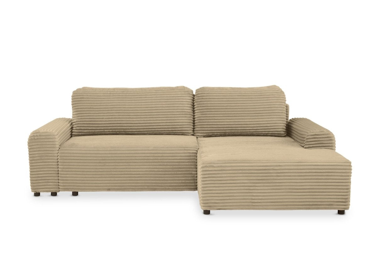 Canapé d'angle droit convertible avec coffre en velours côtelé épais taupe BALI - Angle droit - DécoInParis