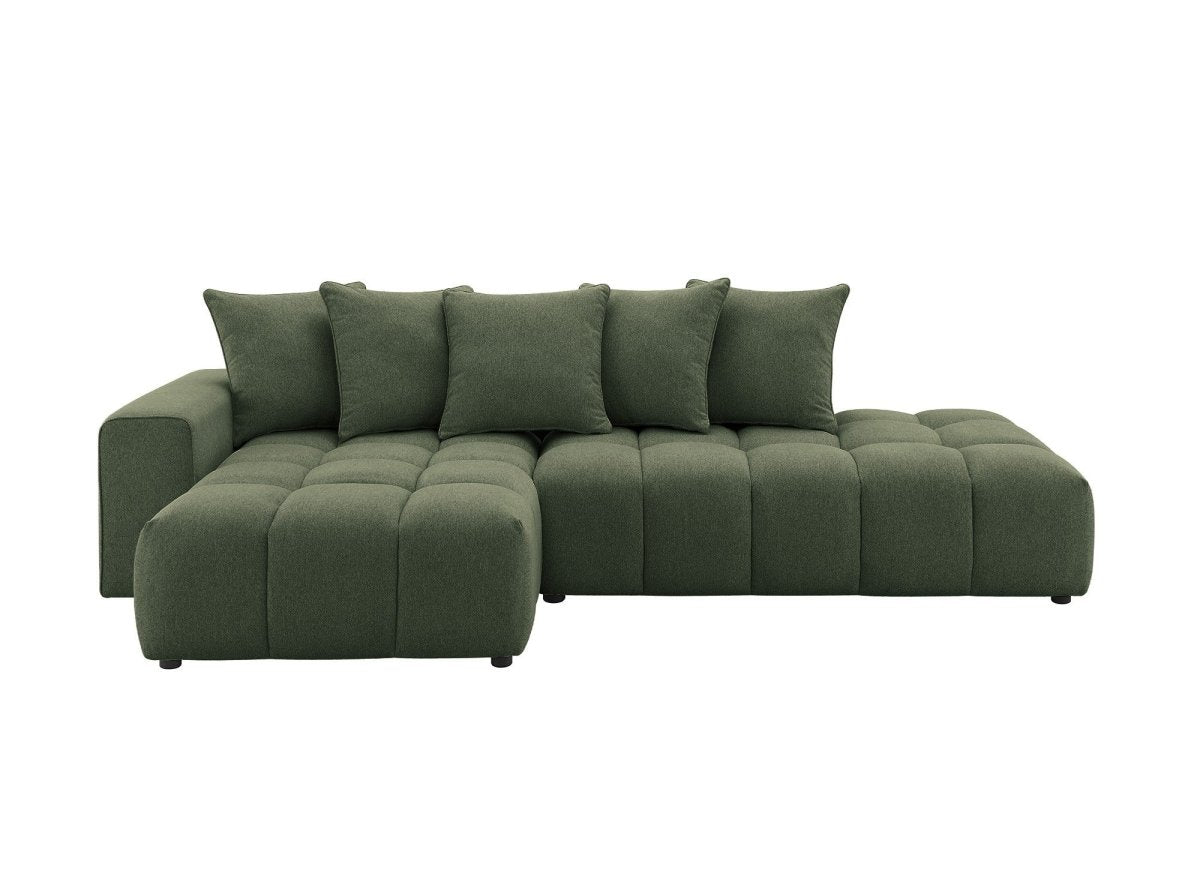 Canapé d'angle en tissu texturé vert olive CLARISSE - Angle gauche - DécoInParis