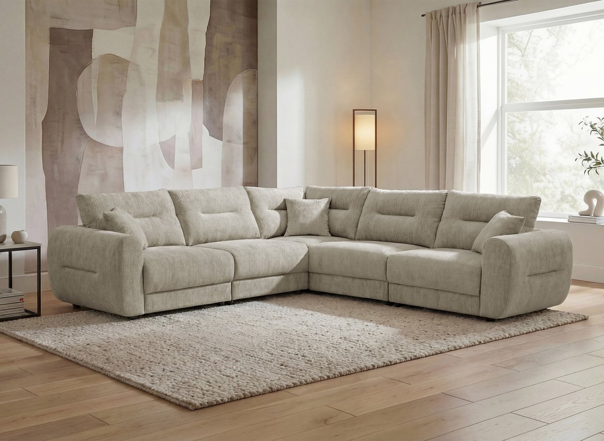 Canapé d'angle en velours chiné taupe BALIANE - DécoInParis