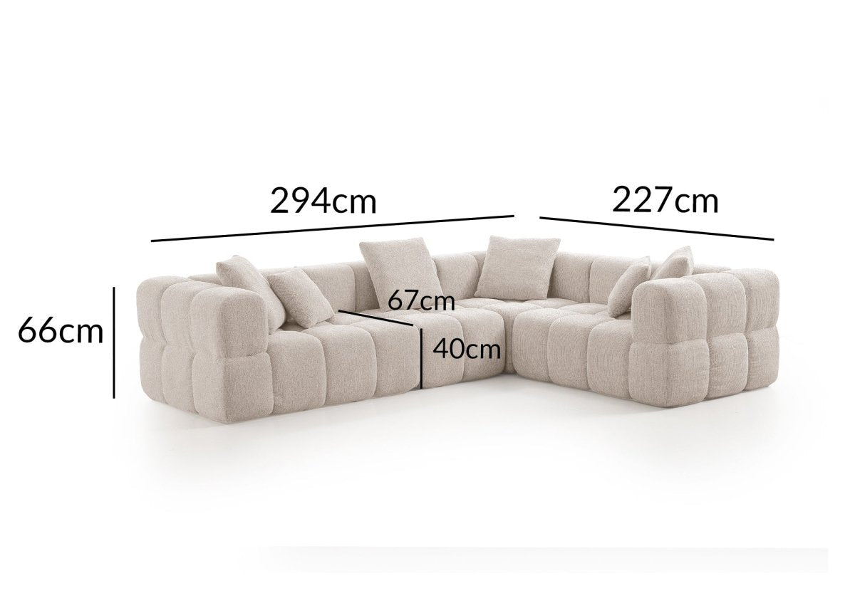 Canapé d'angle en velours texturé beige REBECCA - DécoInParis