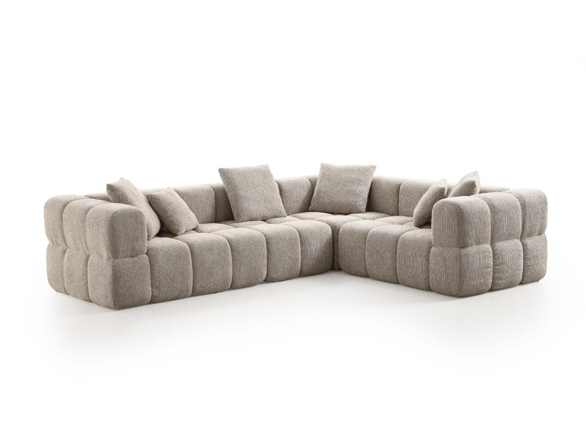 Canapé d'angle en velours texturé taupe REBECCA - DécoInParis