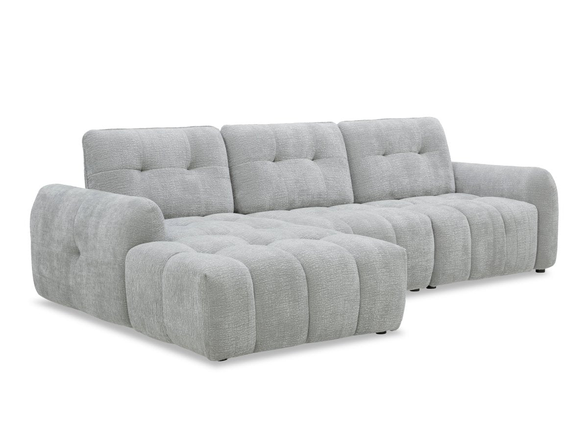 Canapé d'angle en velours tissé gris clair avec dossier réglable ADONIS - Angle gauche - DécoInParis