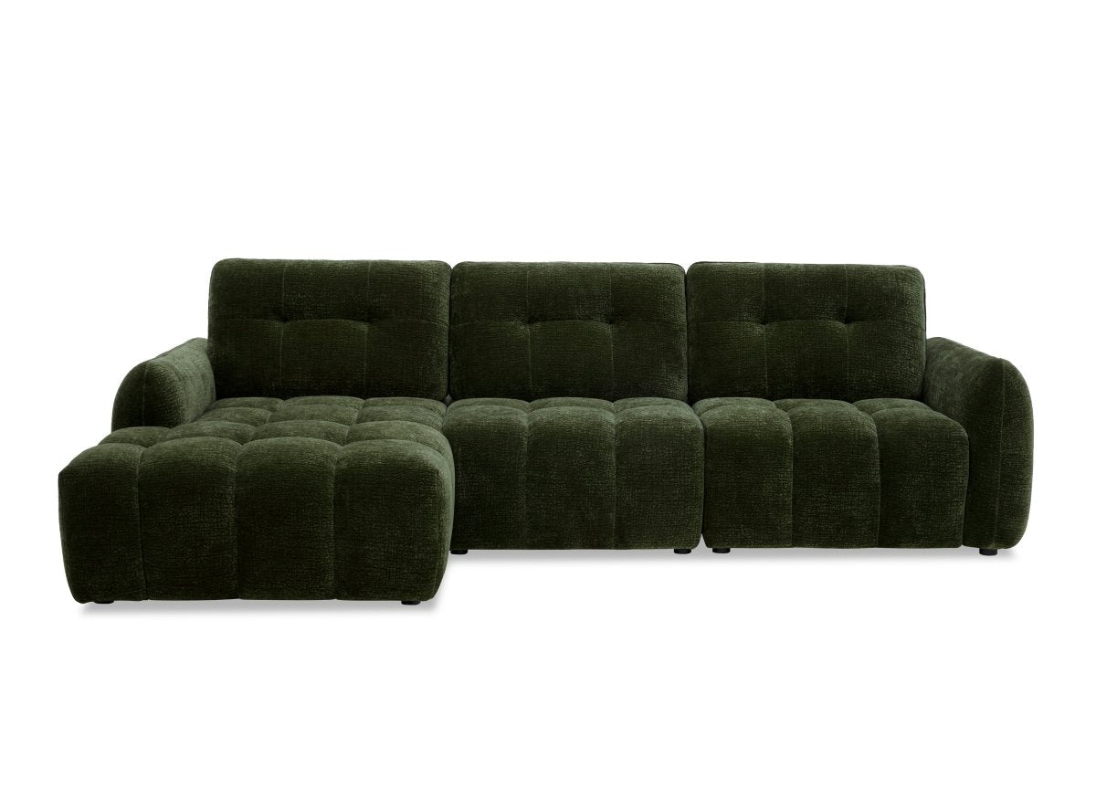 Canapé d'angle en velours tissé vert olive avec dossier réglable ADONIS - Angle gauche - DécoInParis