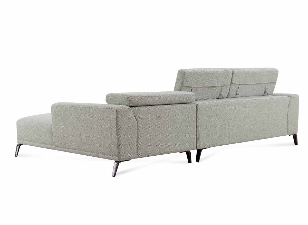 Canapé d'angle fixe avec méridienne en tissu gris clair KALISTA - Angle Droit - DécoInParis