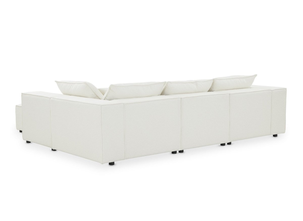 Canapé d'angle fixe modulable avec 1 pouf en tissu effet peau de mouton blanc écru HARLEM XL - DécoInParis
