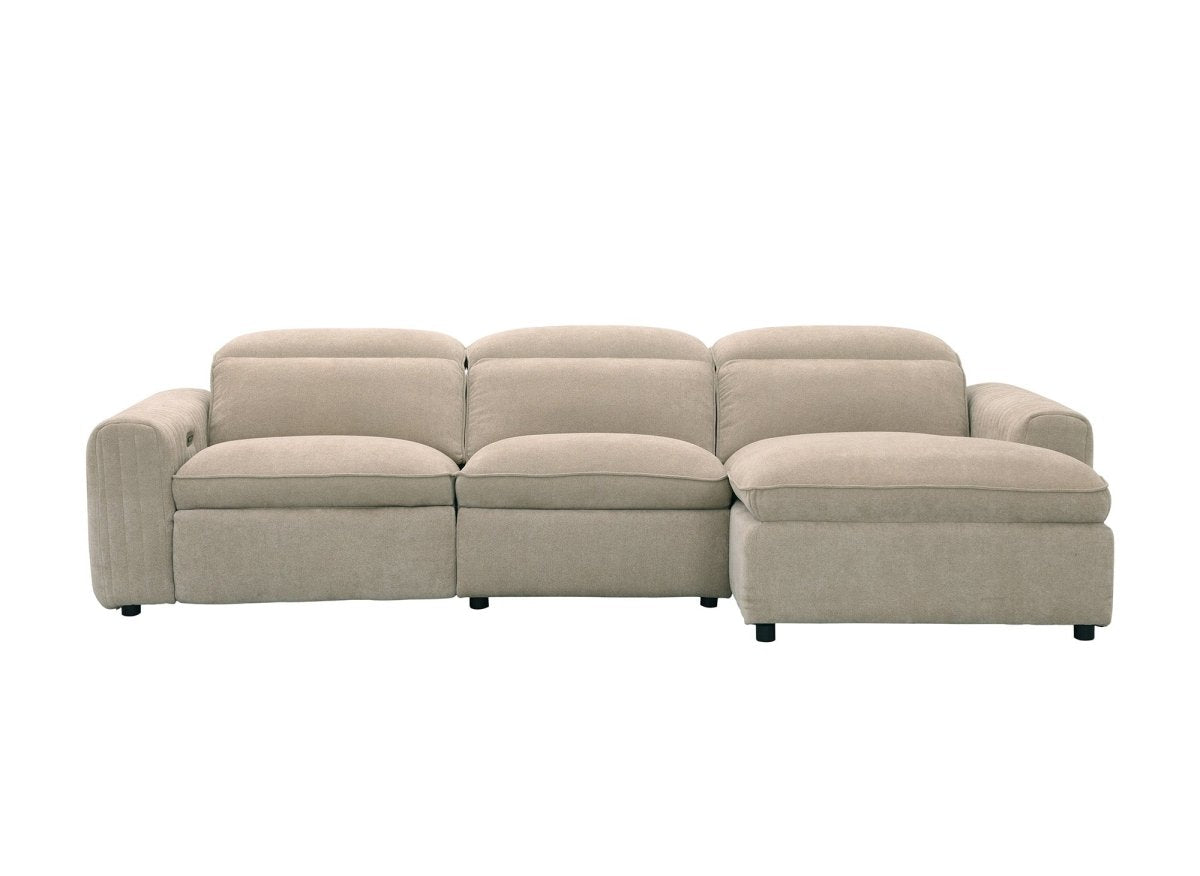 Canapé d'angle relax électrique en tissu beige ORELIA - Angle droit - DécoInParis