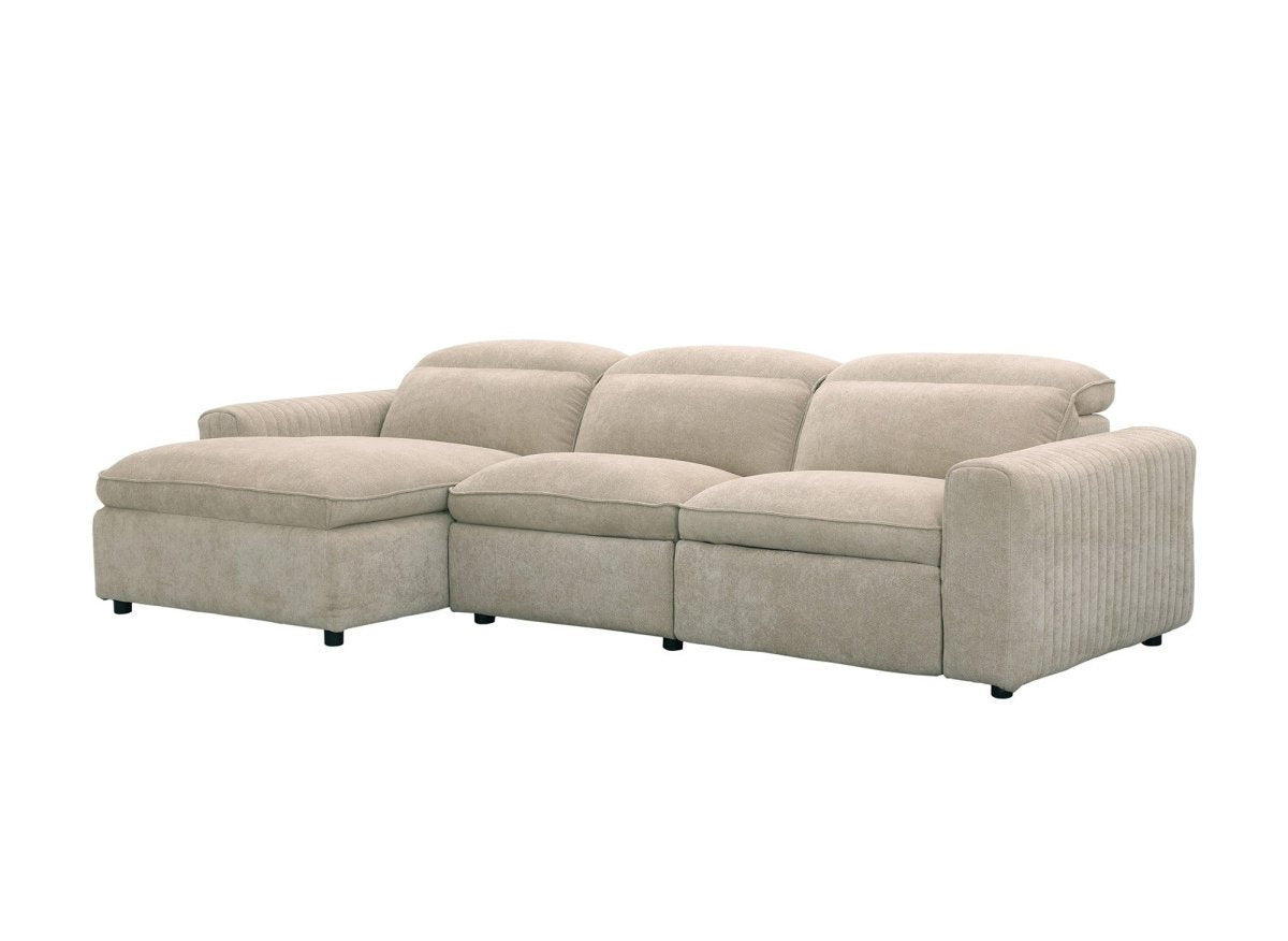 Canapé d'angle relax électrique en tissu beige ORELIA - Angle gauche - DécoInParis