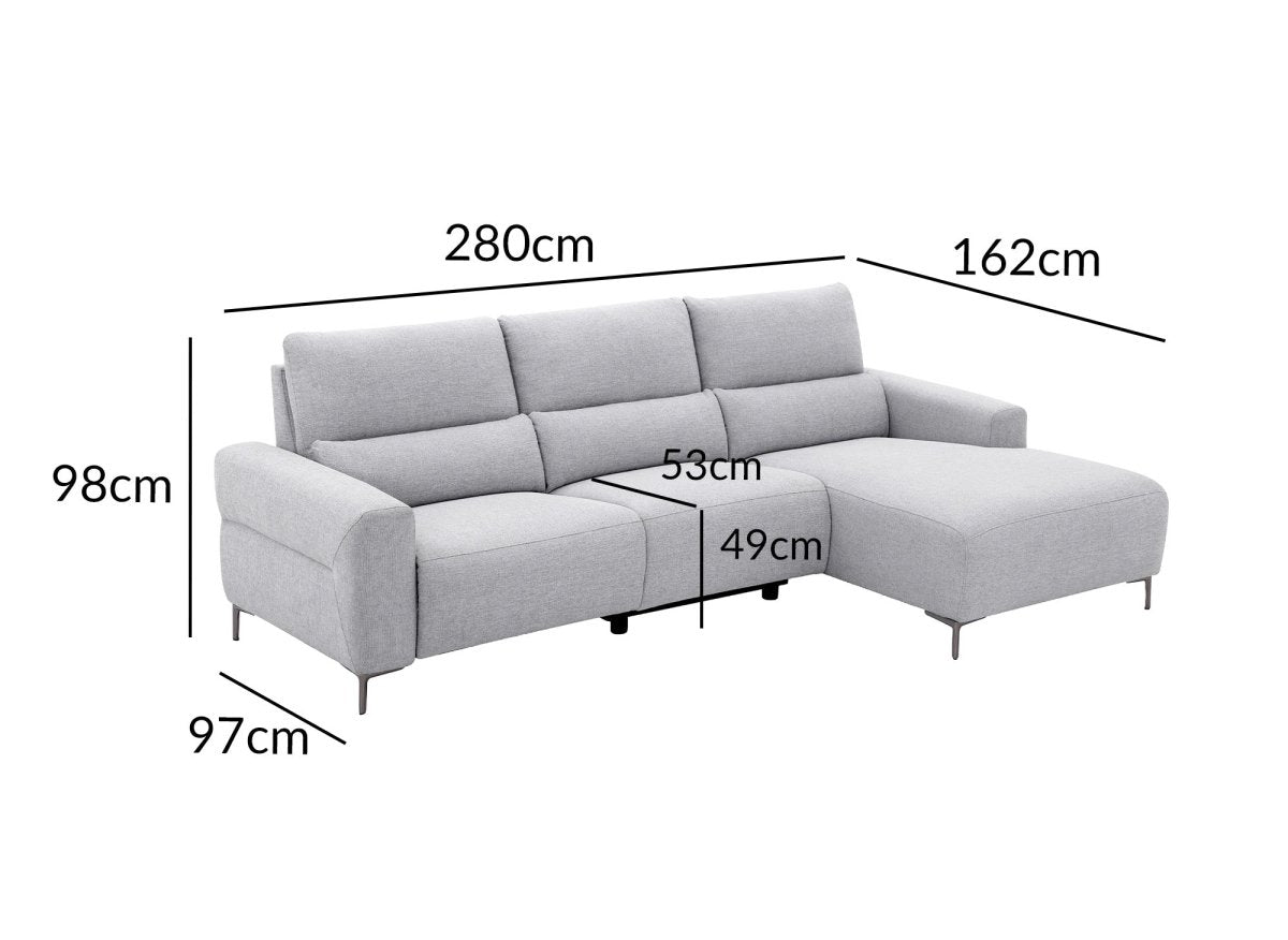 Canapé d'angle relax électrique en tissu gris clair RAFAELA - Angle droit - DécoInParis