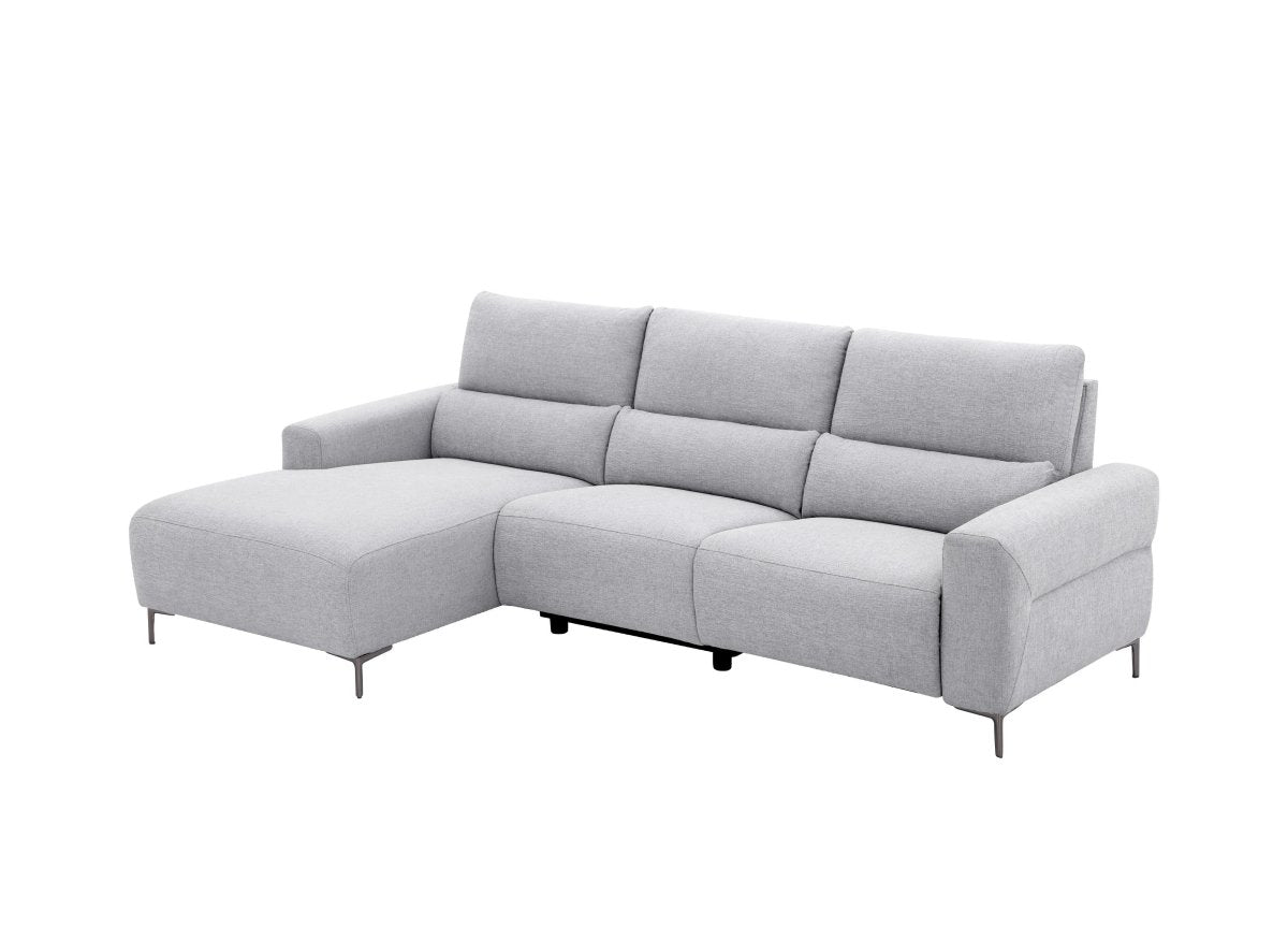 Canapé d'angle relax électrique en tissu gris clair RAFAELA - Angle gauche - DécoInParis