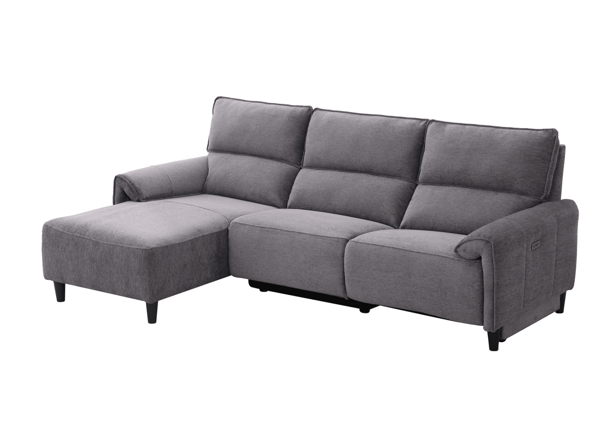Canapé d’angle relax électrique en tissu gris foncé LUDMILA - Angle gauche - DécoInParis