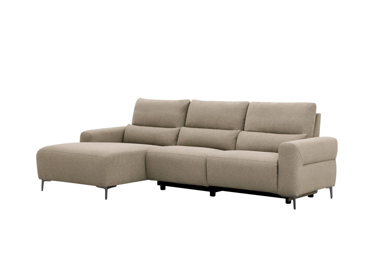 Canapé d'angle relax électrique en tissu taupe RAFAELA - Angle gauche - DécoInParis
