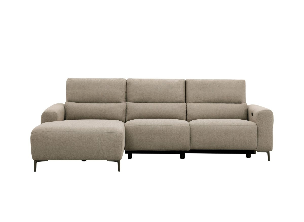 Canapé d'angle relax électrique en tissu taupe RAFAELA - Angle gauche - DécoInParis