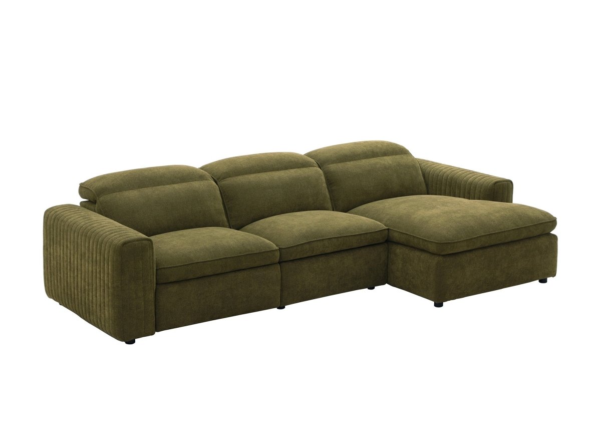 Canapé d'angle relax électrique en tissu vert olive ORELIA - Angle droit - DécoInParis