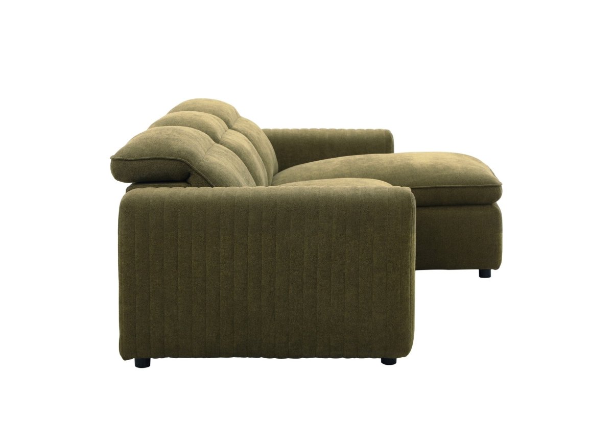 Canapé d'angle relax électrique en tissu vert olive ORELIA - Angle droit - DécoInParis