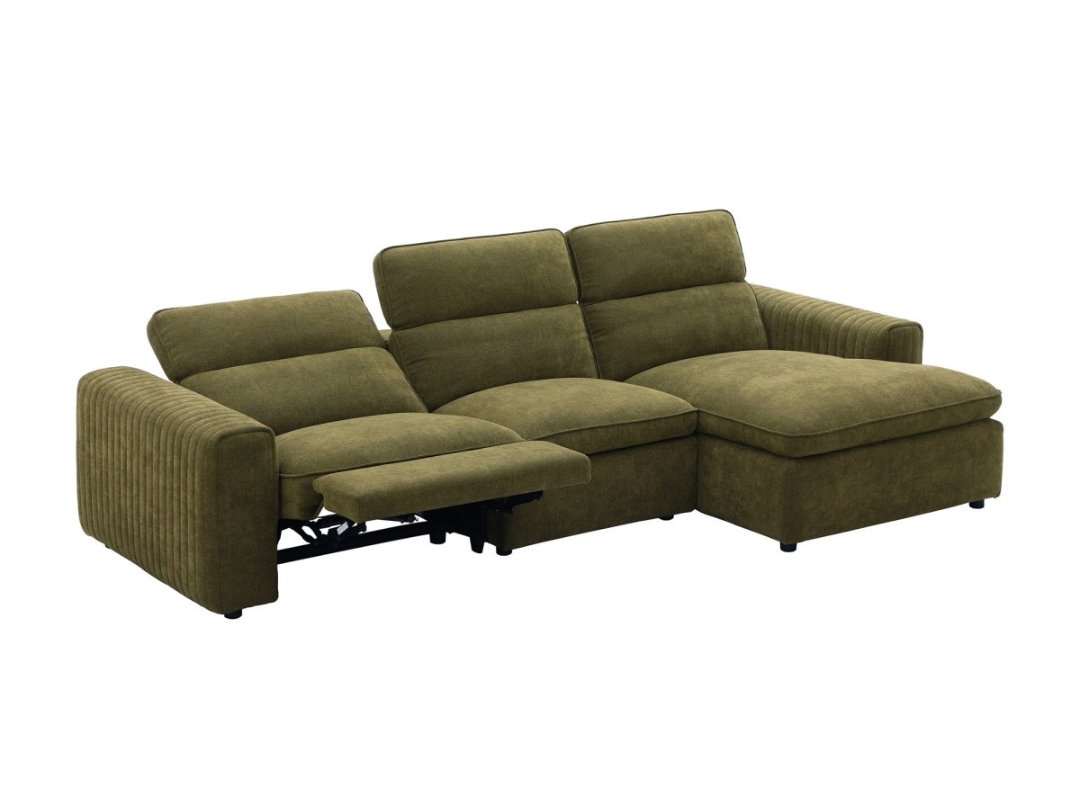 Canapé d'angle relax électrique en tissu vert olive ORELIA - Angle droit - DécoInParis