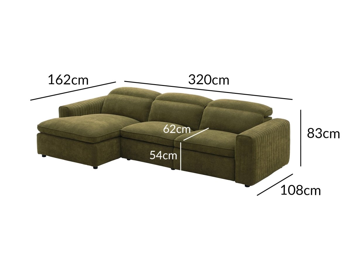 Canapé d'angle relax électrique en tissu vert olive ORELIA - Angle gauche - DécoInParis