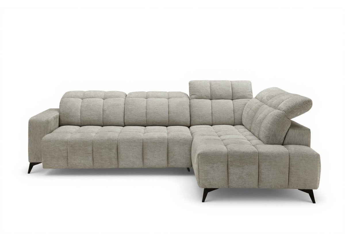 Canapé d'angle relax électrique en velours chiné beige ALVAR - Angle droit - DécoInParis