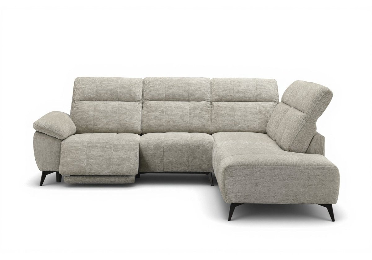 Canapé d'angle relax électrique en velours chiné beige SOLINA - Angle droit - DécoInParis