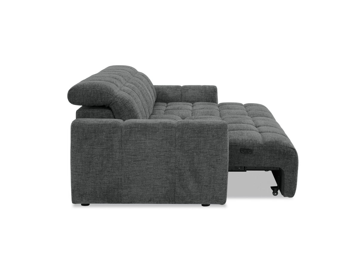 Canapé d'angle relax électrique en velours chiné gris DANIA - Angle droit - DécoInParis